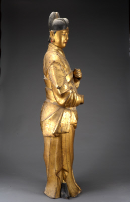 图片[2]-Female official statue with white glaze and gold paint-China Archive